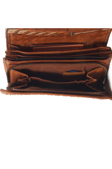 Hill Burry RFID braided leather clutch wallet cognac