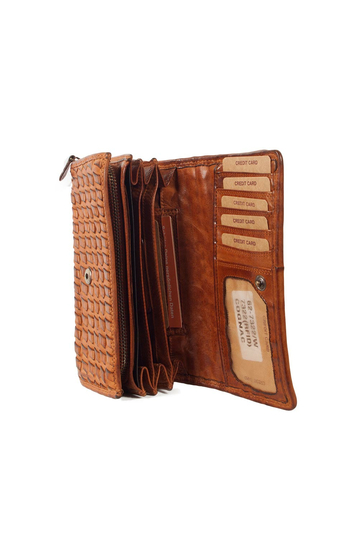 Hill Burry RFID braided leather clutch wallet cognac