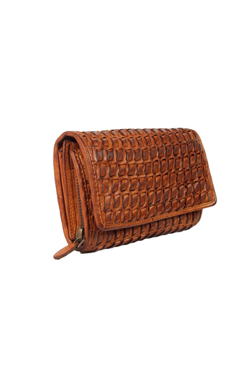 Hill Burry RFID braided leather clutch wallet cognac