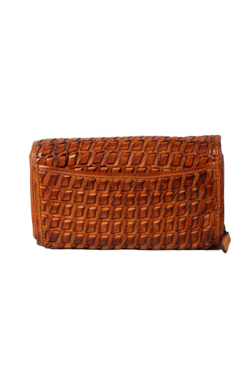 Hill Burry RFID braided leather clutch wallet cognac