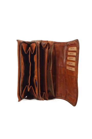 Hill Burry RFID leather clutch wallet brown with flap
