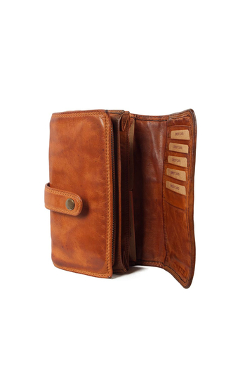 Hill Burry RFID leather clutch wallet brown with flap