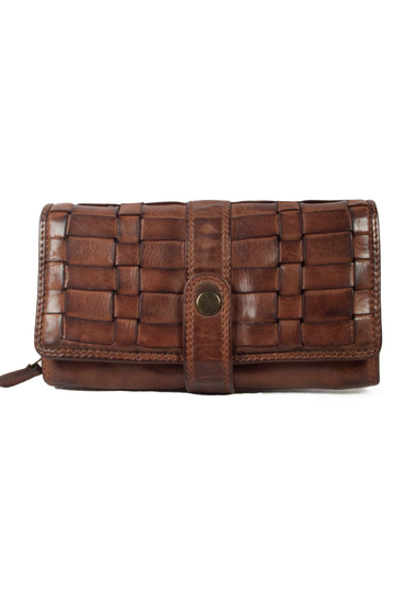 Hill Burry RFID leather clutch wallet dark brown with flap