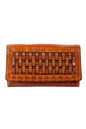 Hill Burry RFID leather clutch rivet wallet cognac with flap