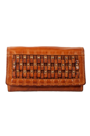 Hill Burry RFID δερμάτινο πορτοφόλι clutch cognac με πριτσίνια