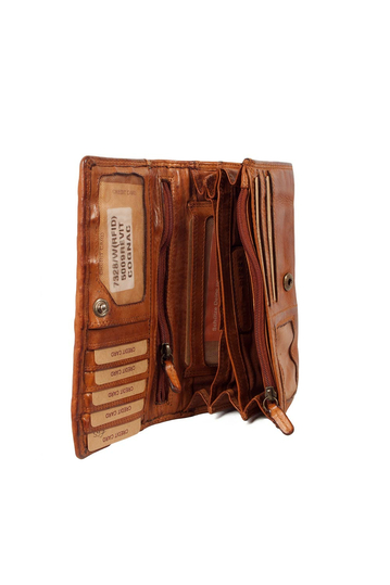 Hill Burry RFID leather clutch rivet wallet cognac with flap