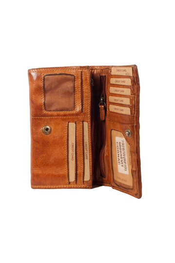 Hill Burry RFID leather clutch rivet wallet cognac with flap