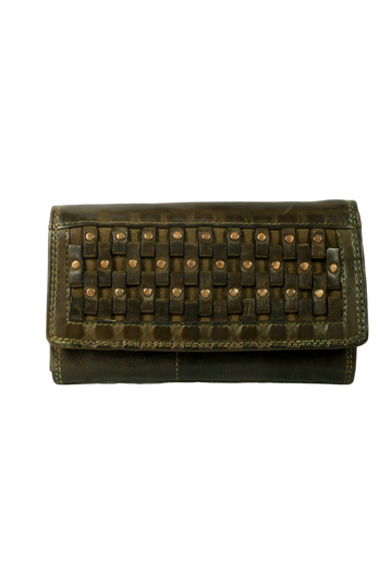 Hill Burry RFID leather clutch wallet green with flap