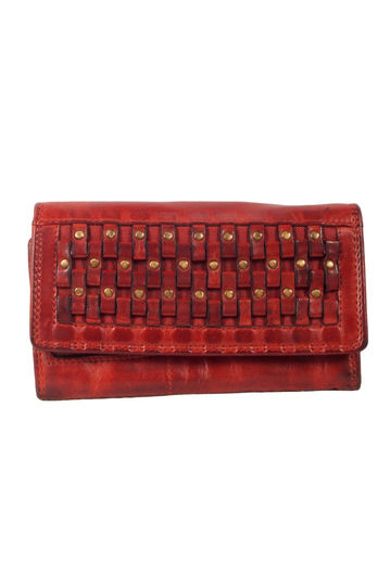 Hill Burry RFID leather clutch wallet red with flap