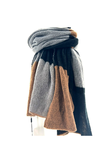 Knitted viscose scarf black/grey/brown