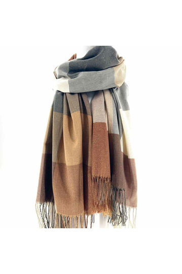 Checked brown/grey viscose scarf