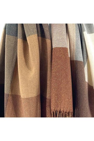 Checked brown/grey viscose scarf