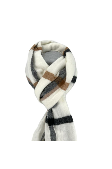 Κασκόλ βισκόζη εκρού/μαύρο/καφέ