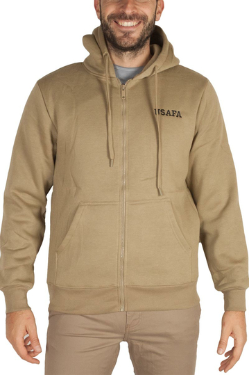 Φούτερ ζακέτα μπεζ με κουκούλα