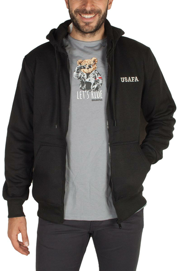 Φούτερ ζακέτα μαύρη με κουκούλα