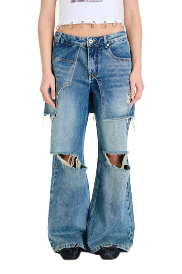 The Ragged Priest Shadow Baggy Jeans With Skirt Overlay