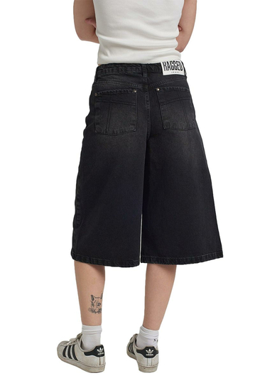 The Ragged Priest Denim Longline Baggy Shorts Black Washed