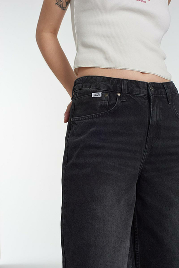 The Ragged Priest Denim Longline Baggy Shorts Black Washed