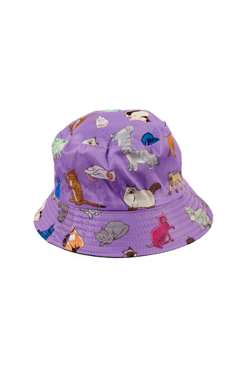 Reversible Bucket Hat Cats Print Lilac