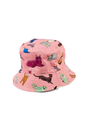 Reversible Bucket Hat Cats Print Pink