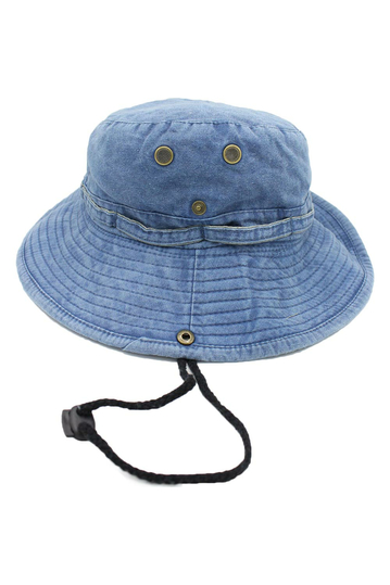 Bucket Hat With Drawstring - Washed Blue