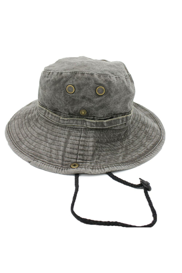 Bucket Hat With Drawstring - Washed Grey