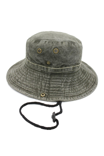 Bucket Hat With Drawstring - Washed Khaki