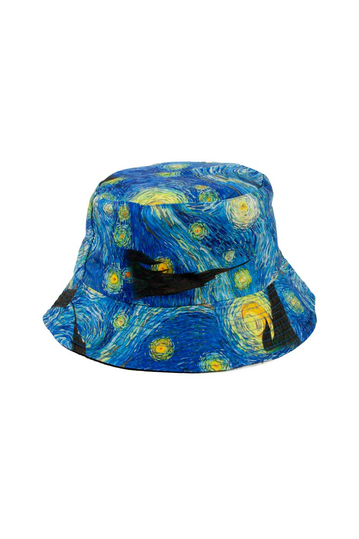 Bucket καπέλο διπλής όψεως μπλε πολύχρωμο-μαύρο