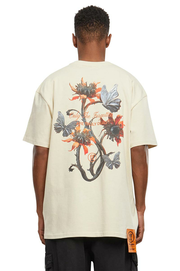 Forgotten Faces Oversized T-Shirt Butterfly Flowers Sand