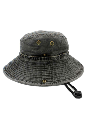 Bucket Hat With Drawstring - Washed Black
