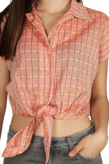 Pepaloves Tanit tie front crop shirt checked red