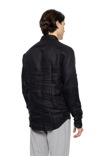 Smart Fashion λινό πουκάμισο μαύρο