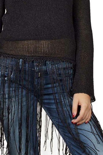 Agel Knitwear crop μπλούζα πλεκτή με κρόσια σε μαύρο