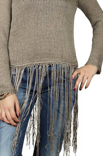 Agel Knitwear crop μπλούζα πλεκτή με κρόσια σε πούρο χρώμα