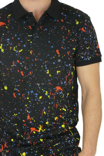 Ανδρικό πικέ πόλο μπλουζάκι μαύρο με πιτσιλιές