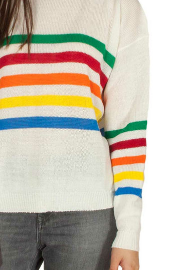 Daisy Street jumper cream with rainbow stripes