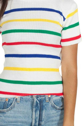 Daisy Street rainbow stripe short sleeve knitted top