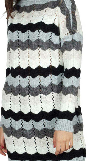 Πλεκτό μακρύ πουλόβερ ζιβάγκο με ζικ ζακ