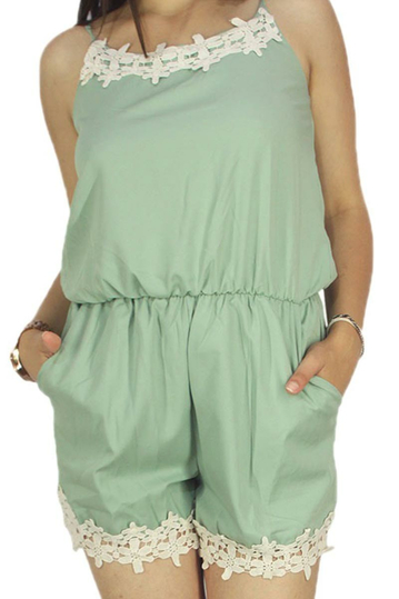 Migle + me τιραντέ ολόσωμο σόρτς πράσινο με δαντέλα