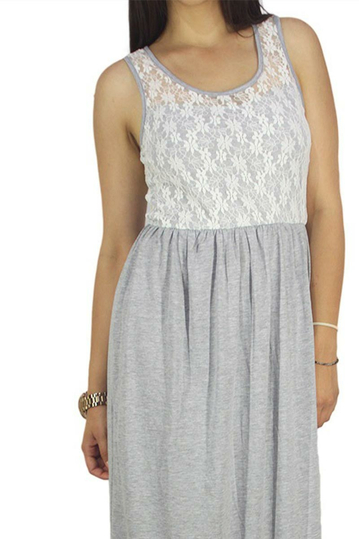 Migle + me maxi φόρεμα αμάνικο γκρι με δαντέλα