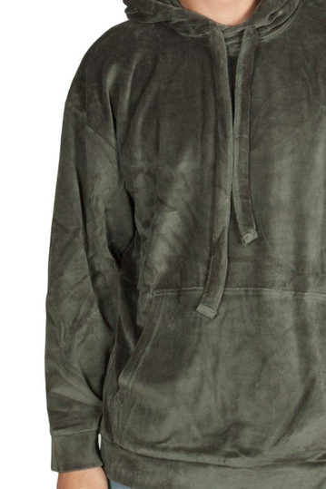 Minimum Koelby βελουτέ μπλούζα κουκούλα σκούρο πράσινο