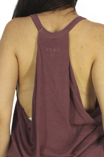 Obey women's tank Never just rock n roll dusty merlot