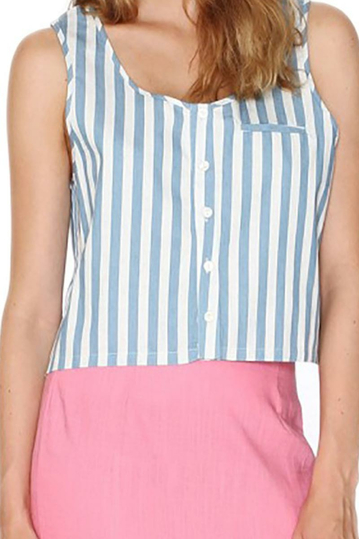 Pepaloves sleeveless crop top denim stripes