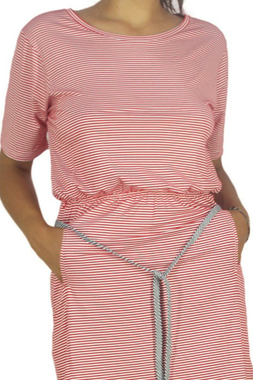 Mismash Ciruela κοντομάνικο κόκκινο ριγέ φόρεμα