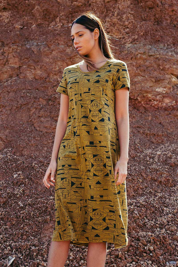 Skunkfunk Santzia μίντι φόρεμα μουσταρδί