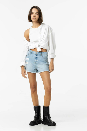 Tiffosi Tencel® Denim Shorts with Rips Light Blue