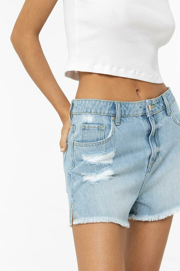 Tiffosi Tencel® Denim Shorts with Rips Light Blue