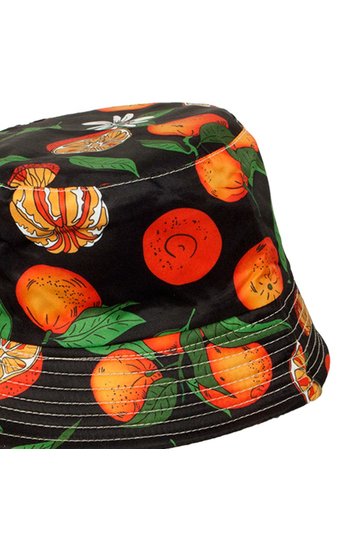 Reversible Bucket Hat Orange Print Black