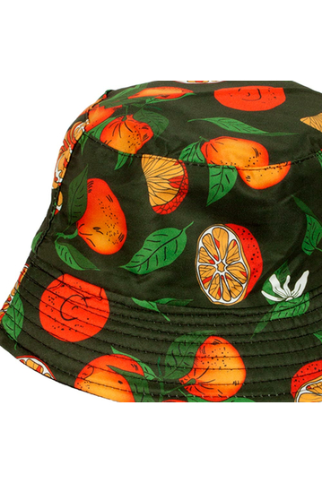 Reversible Bucket Hat Orange Print Khaki