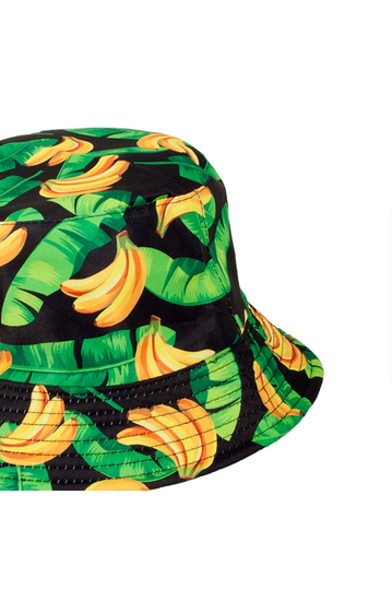 Reversible Bucket Hat Banana & Leaves Print Black
